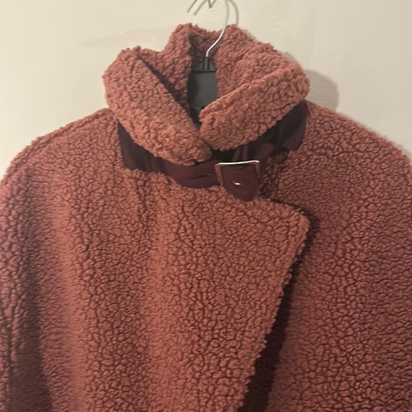 ASOS Teddy Bear Borg Oversized Burgundy Jacket Coat Belt women size Medium - Picture 2 of 9